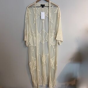 Stylestalker Long Embroidered Lace Bohemian Cardigan Kimono Cover Up Ivory